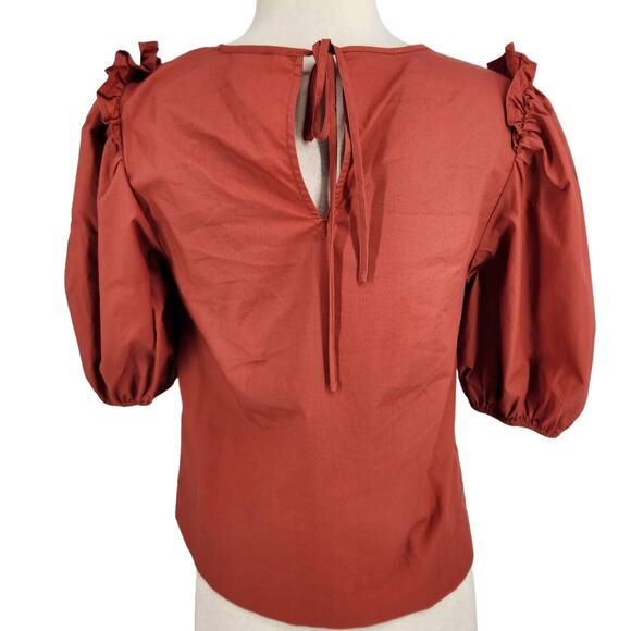 English Factory Cotton Poplin Puff Sleeve Blouse Rust Size XS - Picture 5 of 6